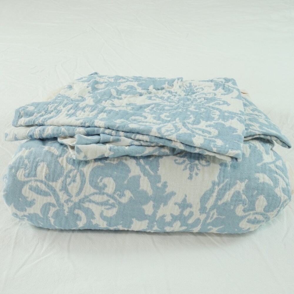 Pottery Barn Jacquard Medallion Duvet Cover Full Queen 2 Standard Shams Blue - Picture 1 of 16